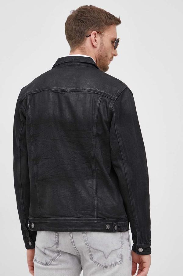 Džínová bunda Guess pánská, černá barva, přechodná