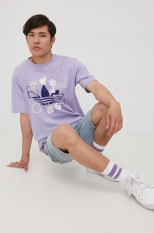 Bavlněné tričko adidas Originals HC2138 fialová barva, s potiskem