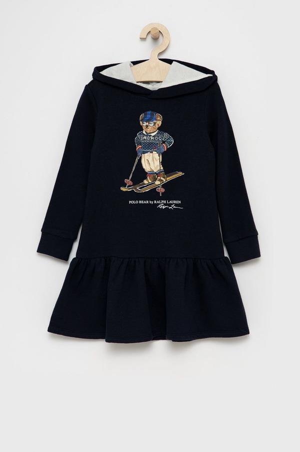 Dívčí šaty Polo Ralph Lauren tmavomodrá barva, mini, áčkové