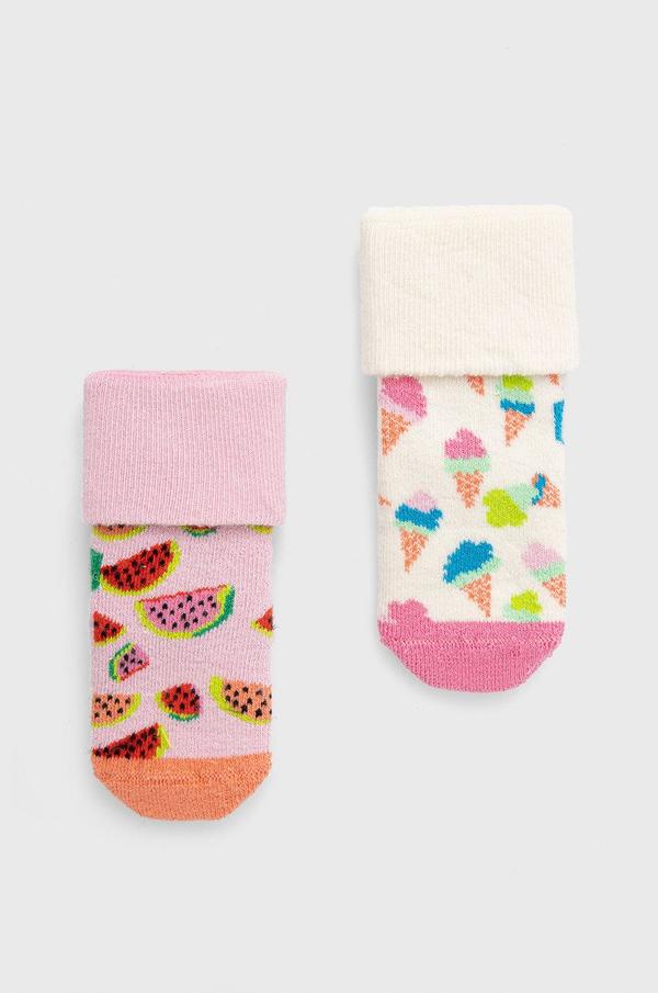Dětské ponožky Happy Socks Kids Ice Cream Terry (2-Pack) růžová barva