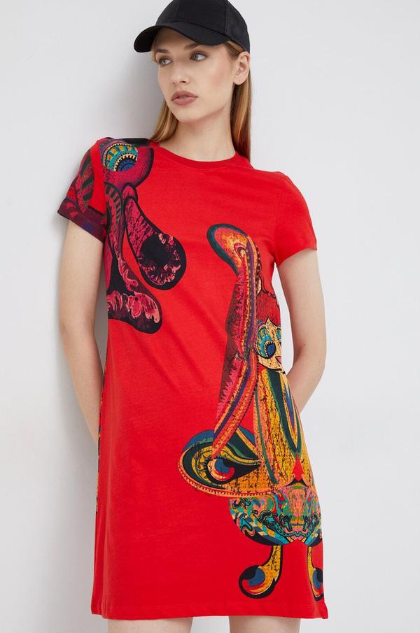Bavlněné šaty Desigual červená barva, mini