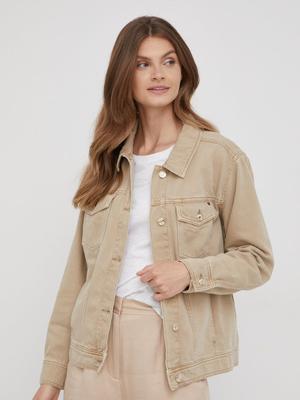 Džínová bunda Tommy Hilfiger dámská, béžová barva, přechodná, oversize