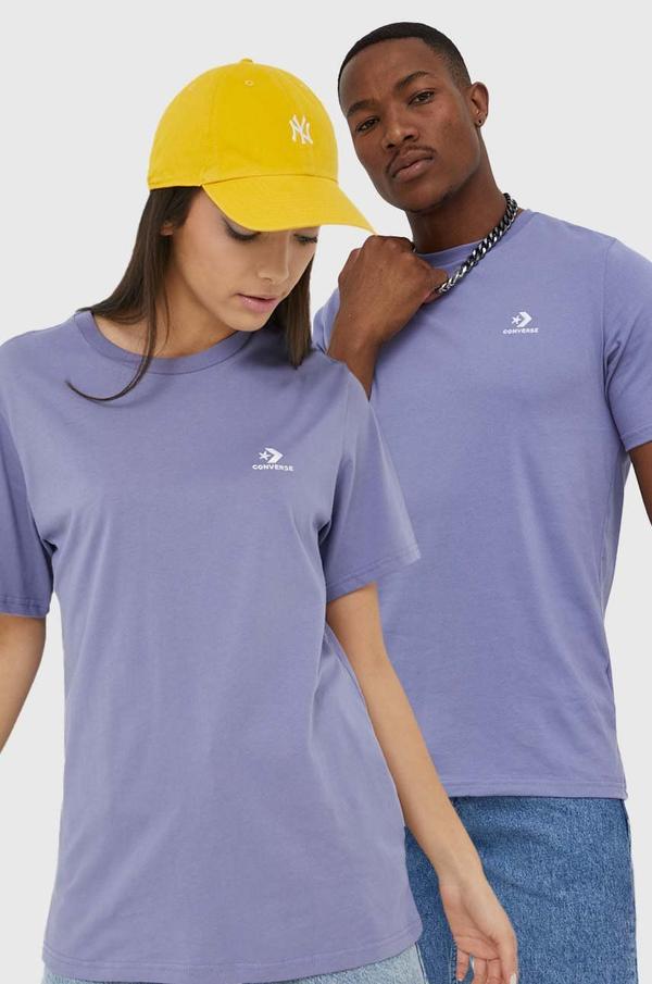 Bavlněné tričko Converse fialová barva