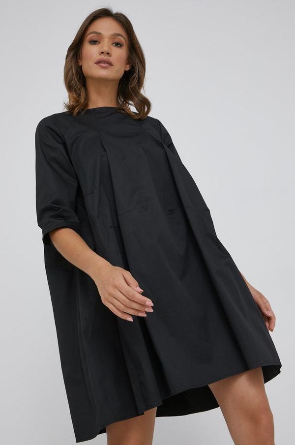 Bavlněné šaty Answear Lab černá barva, mini, oversize