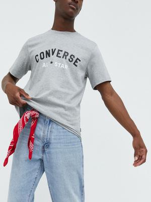 Bavlněné tričko Converse šedá barva, s potiskem