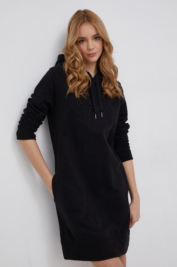 Bavlněné šaty Tommy Hilfiger černá barva, mini, jednoduché