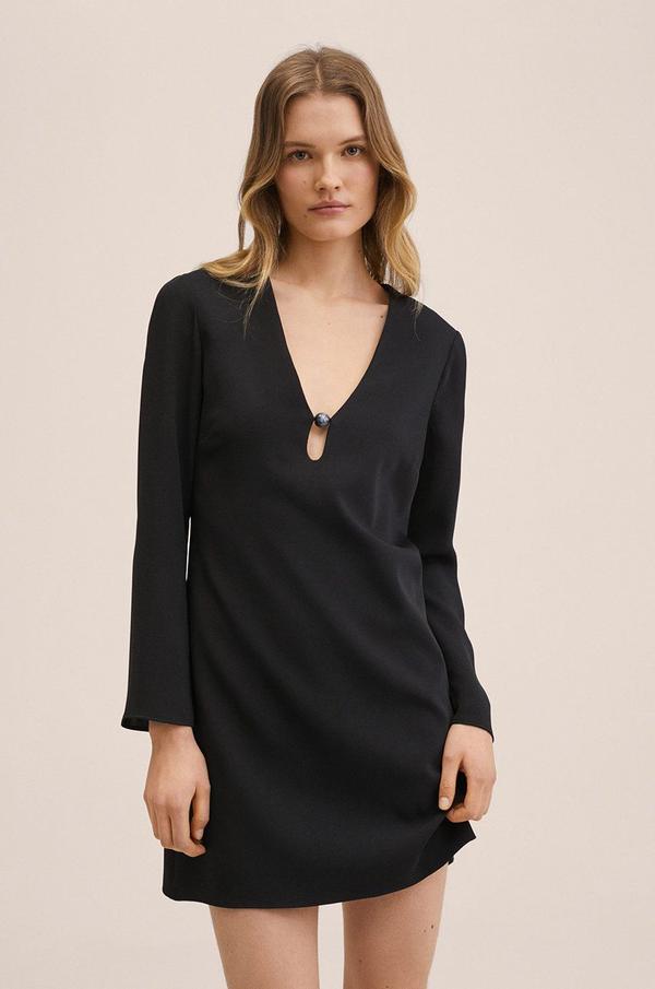 Šaty Mango Almond černá barva, mini, jednoduché