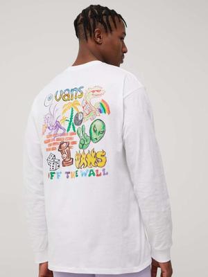 Bavlněné tričko s dlouhým rukávem Vans Crayola bílá barva, s potiskem
