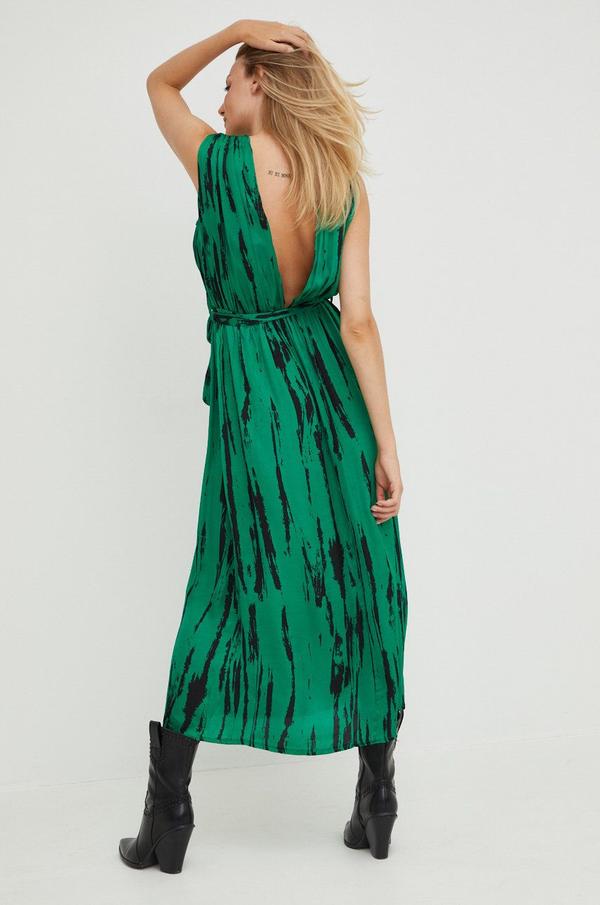 Šaty s hedvábím Answear Lab Silk Blendhand Wash zelená barva, maxi
