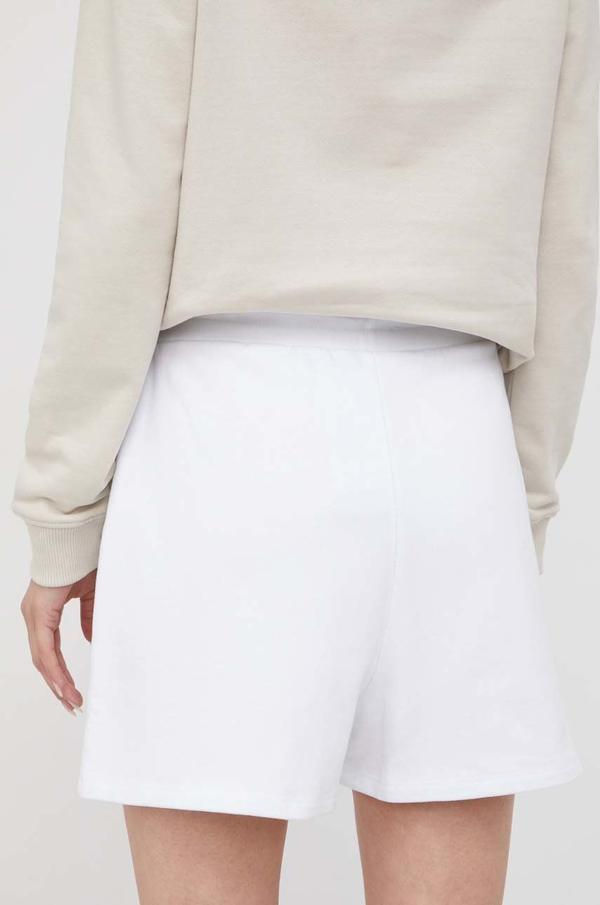 Bavlněné šortky Armani Exchange dámské, bílá barva, s aplikací, high waist