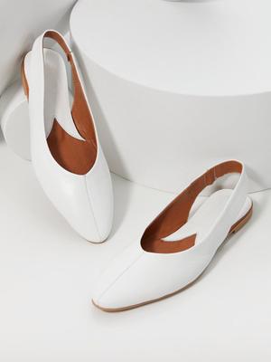Kožené baleríny Answear Lab bílá barva, s odkrytou patou