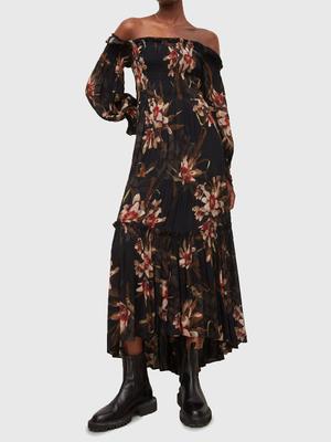 Šaty AllSaints černá barva, maxi, áčková