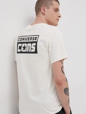 Bavlněné tričko Converse krémová barva, s potiskem