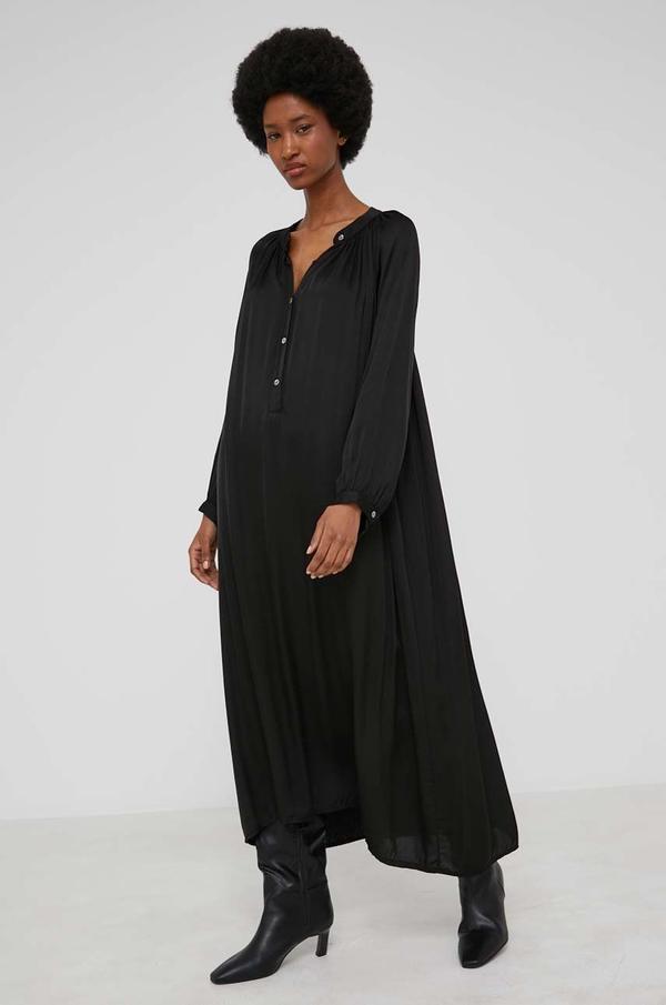Šaty s hedvábím Answear Lab černá barva, midi, oversize
