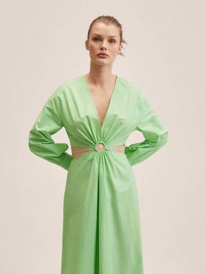 Bavlněné šaty Mango Brown zelená barva, midi