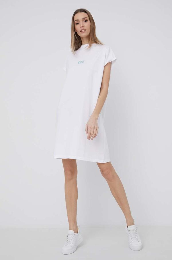 Bavlněné šaty Lee bílá barva, mini, oversize