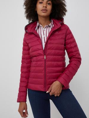 Péřová bunda Tommy Hilfiger dámská, fialová barva, přechodná