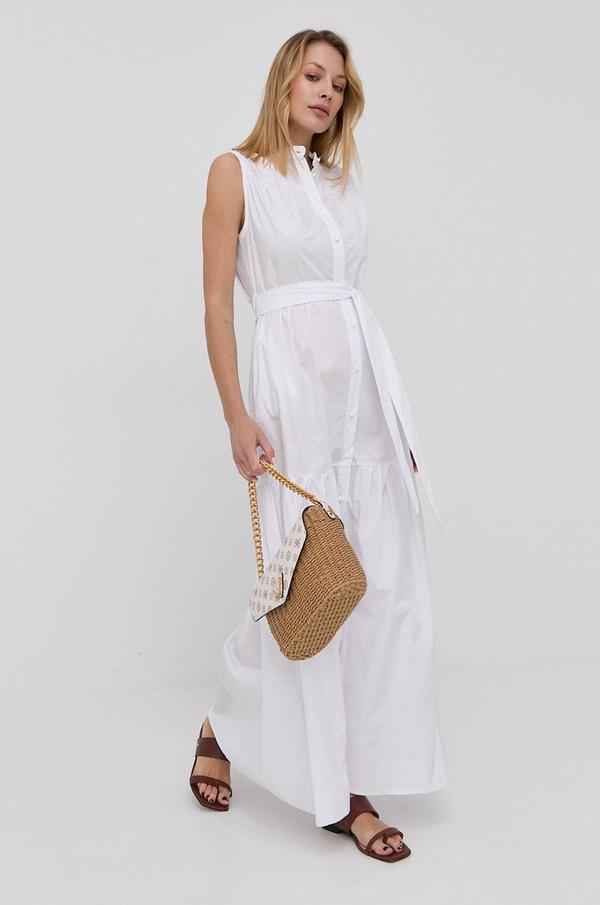 Bavlněné šaty Silvian Heach bílá barva, maxi, áčková