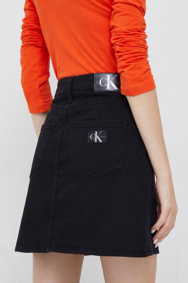 Džínová sukně Calvin Klein Jeans černá barva, mini
