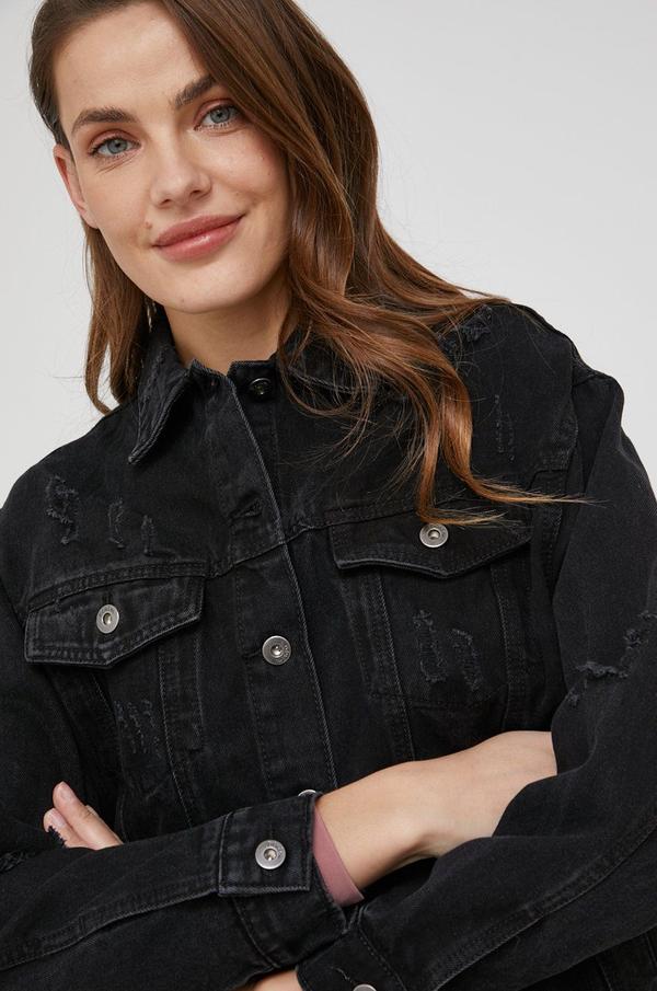 Bavlněná džínová bunda Answear Lab černá barva, přechodná, oversize