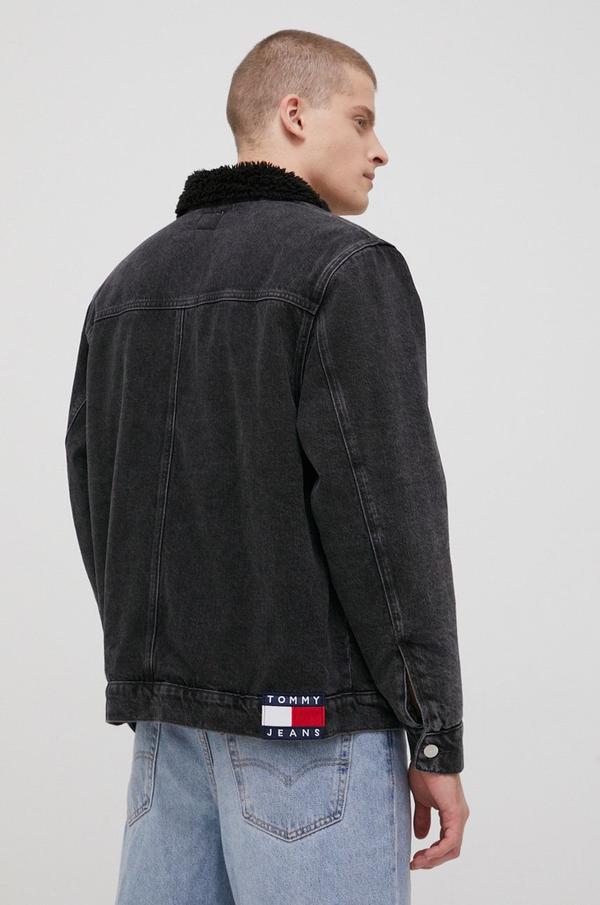 Džínová bunda Tommy Jeans pánská, černá barva, zimní