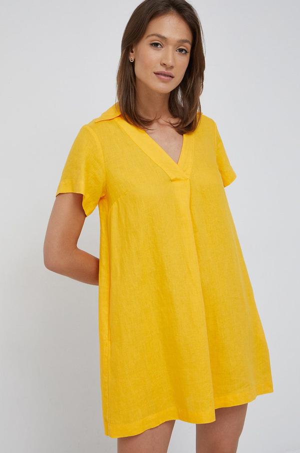 Plátěné šaty Sisley žlutá barva, mini