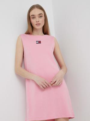Bavlněné šaty Tommy Jeans růžová barva, mini, jednoduchý