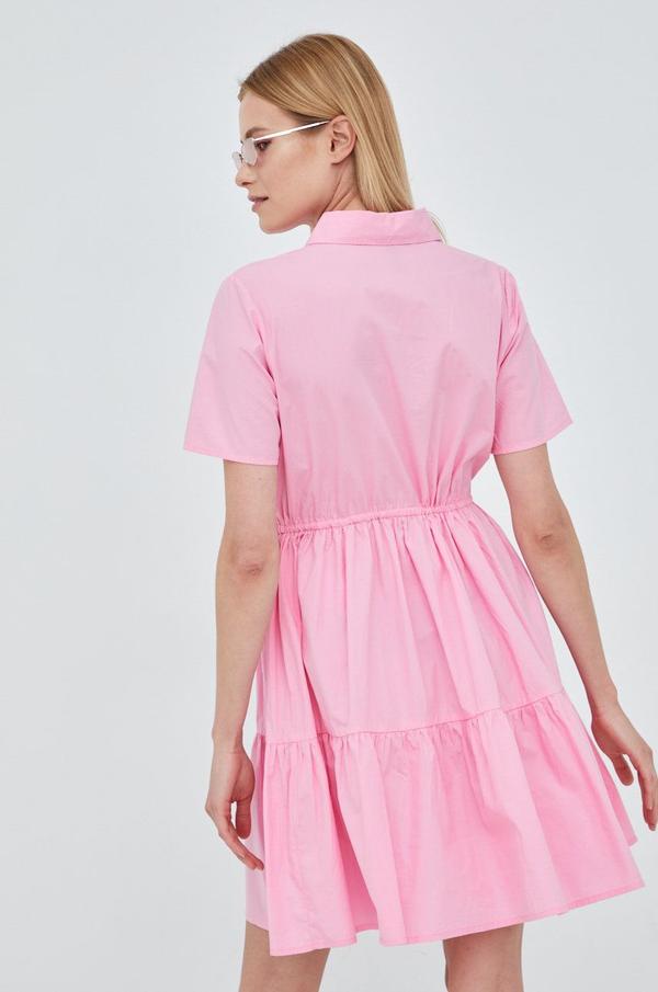 Bavlněné šaty Pieces růžová barva, mini