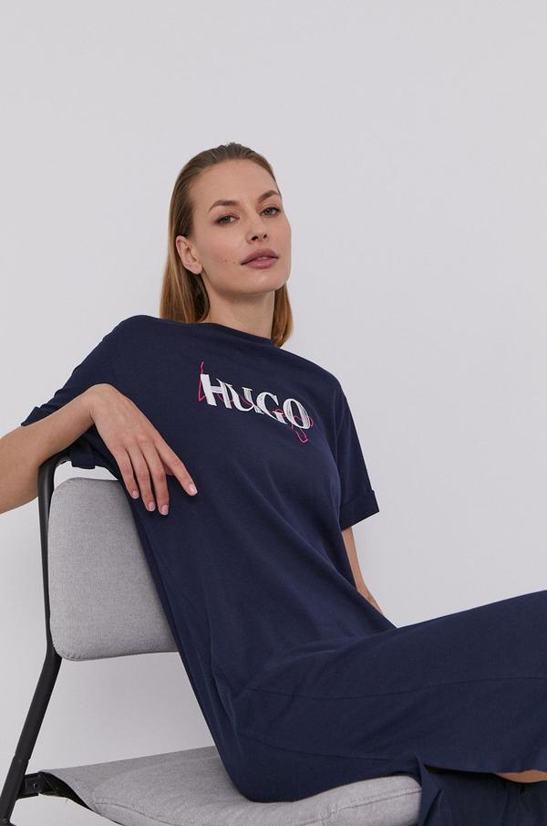 Šaty Hugo tmavomodrá barva, midi, jednoduché