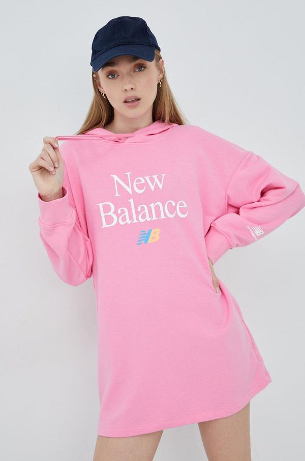 Šaty New Balance WD21501VPK růžová barva, mini, oversize