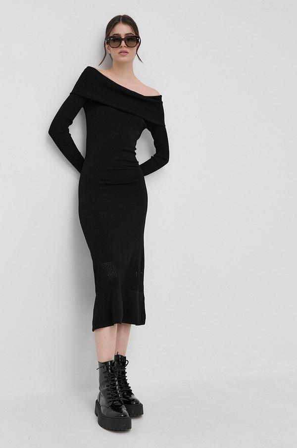 Šaty Karl Lagerfeld černá barva, midi, přiléhavá