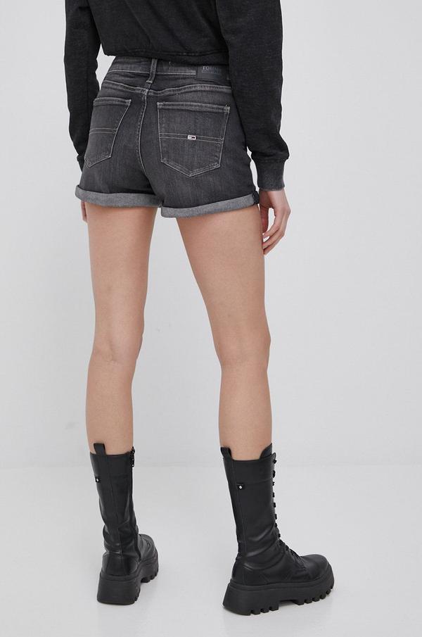 Džínové šortky Tommy Jeans dámské, šedá barva, medium waist