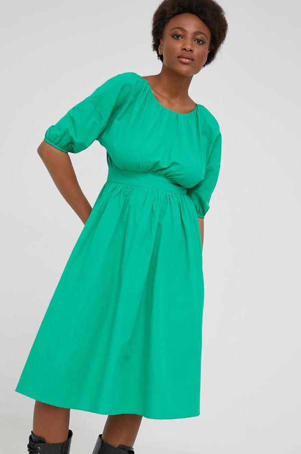 Bavlněné šaty Answear Lab zelená barva, mini, áčková