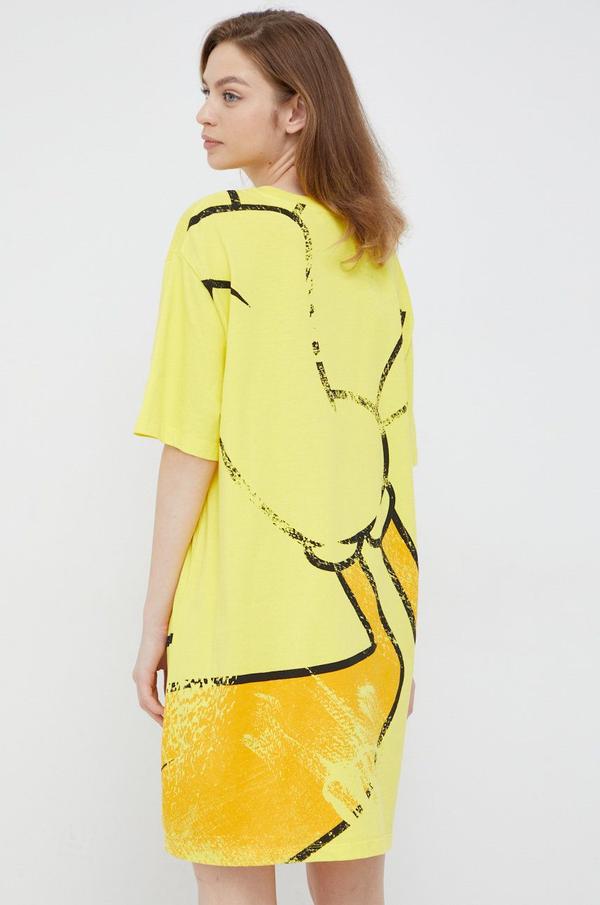 Bavlněné šaty Desigual žlutá barva, mini