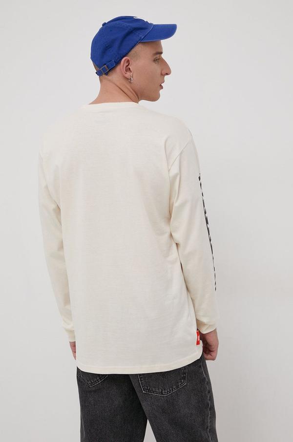 Bavlněné tričko s dlouhým rukávem Vans x Napapijri krémová barva, s potiskem