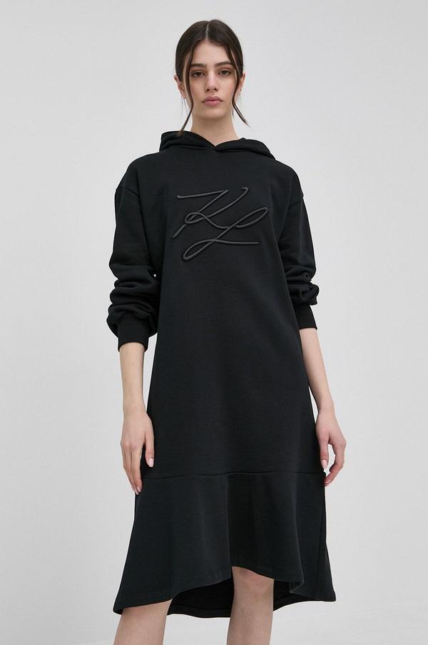 Bavlněné šaty Karl Lagerfeld černá barva, mini, áčková
