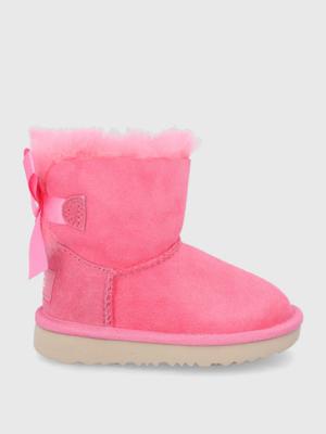 Dětské semišové sněhule UGG Bailey Bow II Mini růžová barva