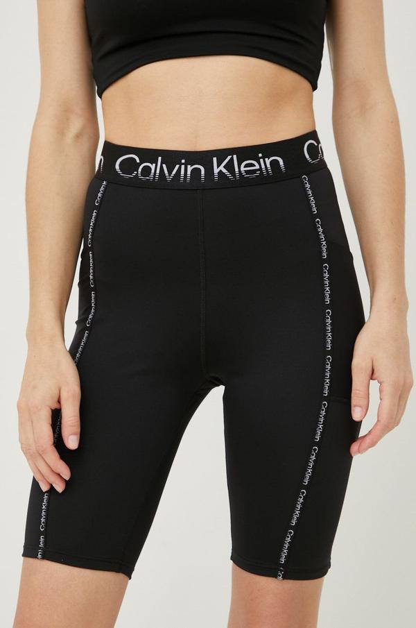 Tréninkové šortky Calvin Klein Performance Active Icon dámské, černá barva, s potiskem, high waist