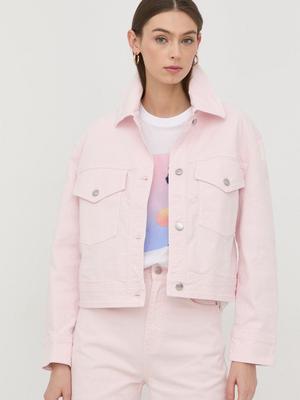 Džínová bunda BOSS dámská, růžová barva, přechodná, oversize