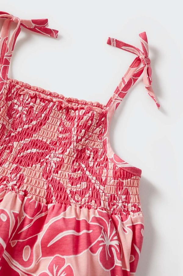Dětské bavlněné šaty Mango Kids Leaves růžová barva, mini