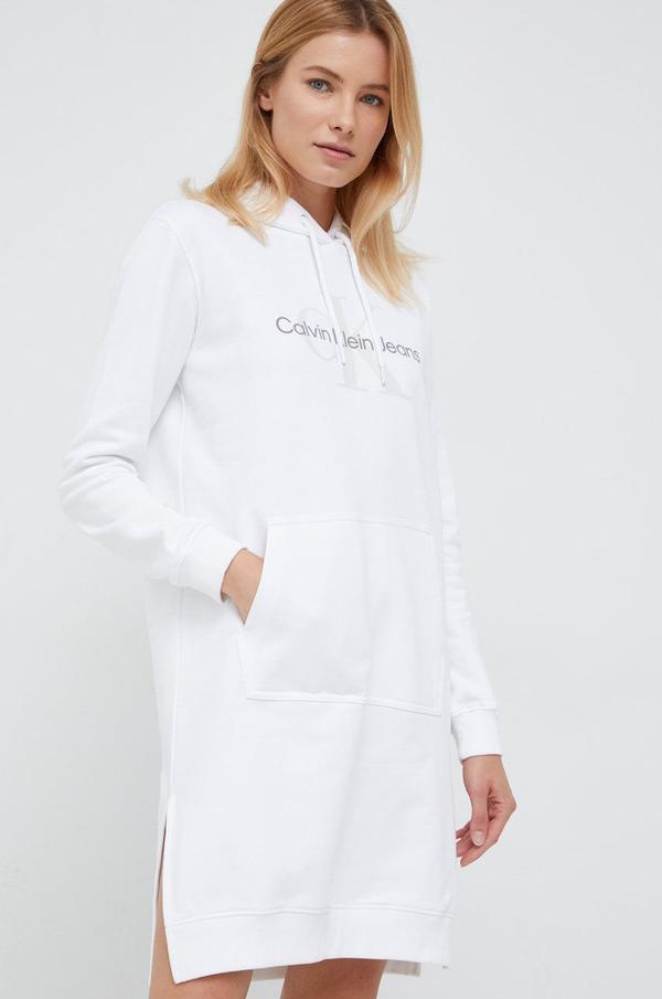 Bavlněné šaty Calvin Klein Jeans bílá barva, mini