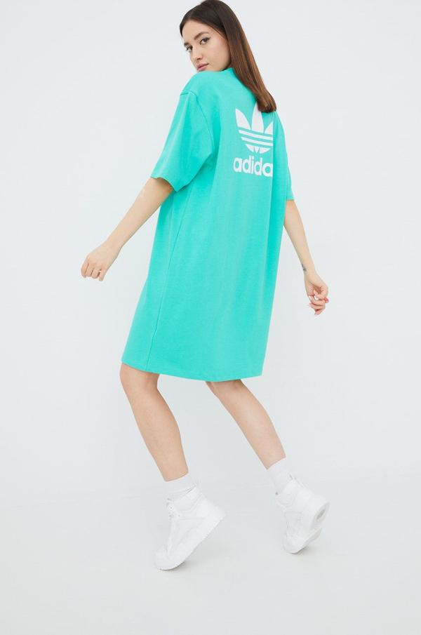 Bavlněné šaty adidas Originals Adicolor zelená barva, mini, oversize