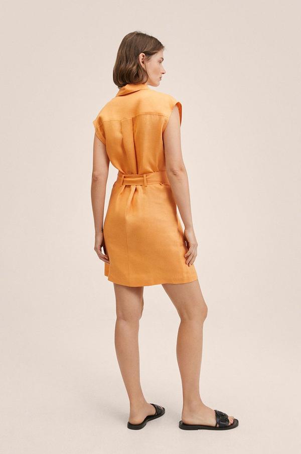 Plátěné šaty Mango Pepper oranžová barva, mini, jednoduchý
