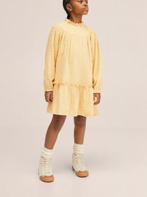 Dětské bavlněné šaty Mango Kids žlutá barva, mini, áčková
