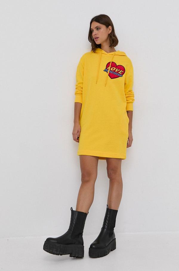 Šaty Love Moschino žlutá barva, mini, jednoduché