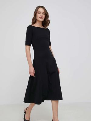 Šaty Lauren Ralph Lauren černá barva, midi, áčková
