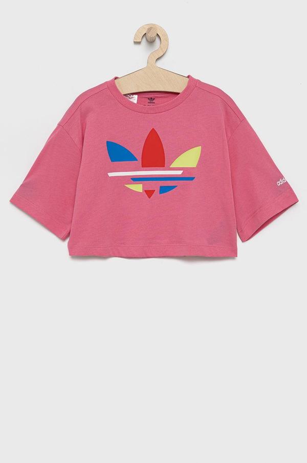 Dětské bavlněné tričko adidas Originals H32350 růžová barva
