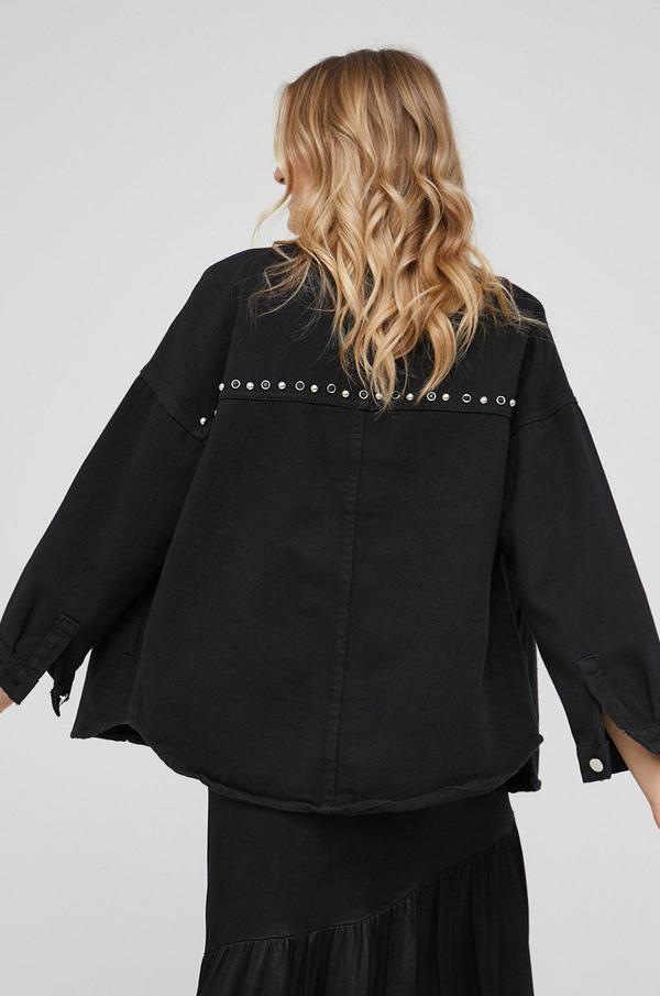Bavlněná džínová bunda Answear Lab dámská, černá barva, oversize