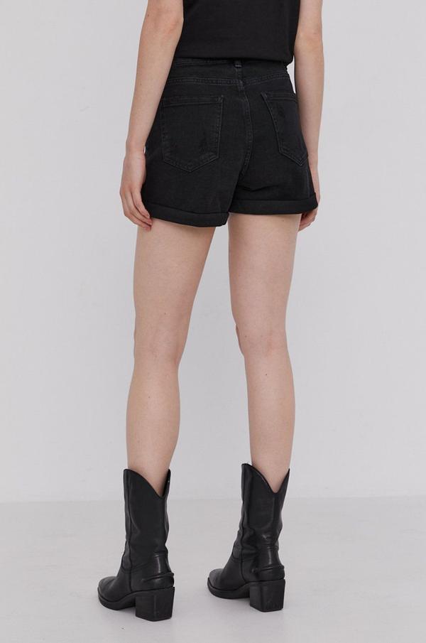Džínové šortky Answear Lab dámské, černá barva, hladké, high waist