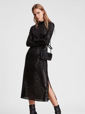 Šaty AllSaints černá barva, midi, jednoduché